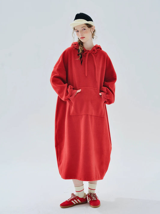 IMAKOKONI original design autumn winter long sleeve hooded solid color pocket casual fashion plus fleece hoodie women 234356 - HER SHOP®