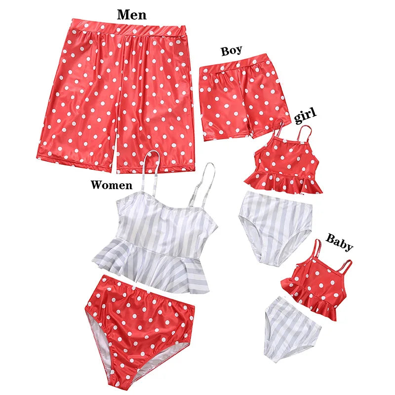 Family Swimsuit Mother Daughter Swimwear Father Son Swim Shorts 2023 Summer Striped Mom And Daughter Bikini Suit Matching Outfit