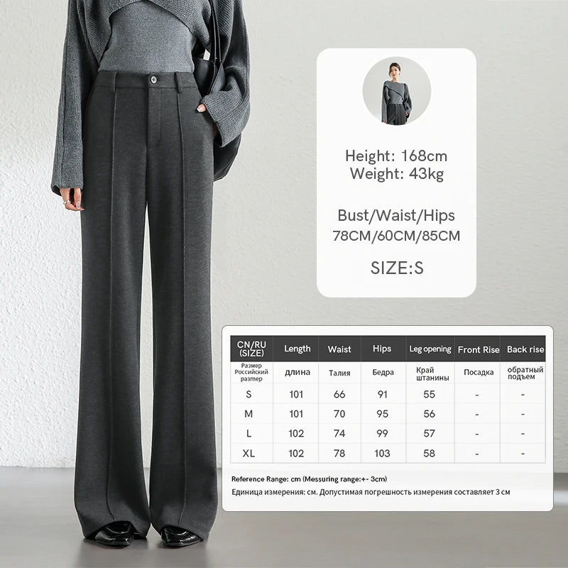 High Waist Wool Blend Flare Pants – Warm Winter Office Trousers for Women