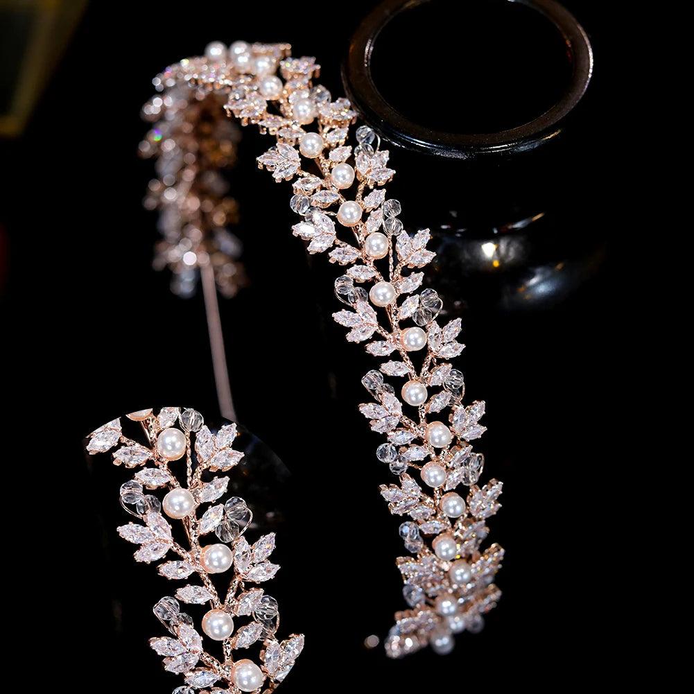 2031 New Crystal Pearl Hairbands Fashion Bridal Tiara Crowns Wedding Hair Accessories CZ Headwear Bridesmaid Headband Jewelry
