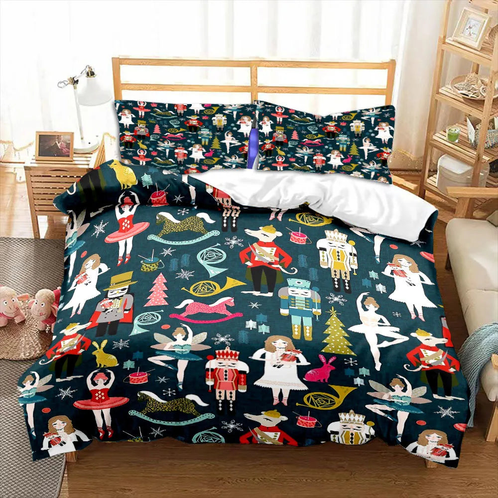Nutcracker Cartoon Duvet Cover Merry Christmas Navidad Gifts Child Bedroom Decoration Women Men Cartoon Royal Guarder Queen Size