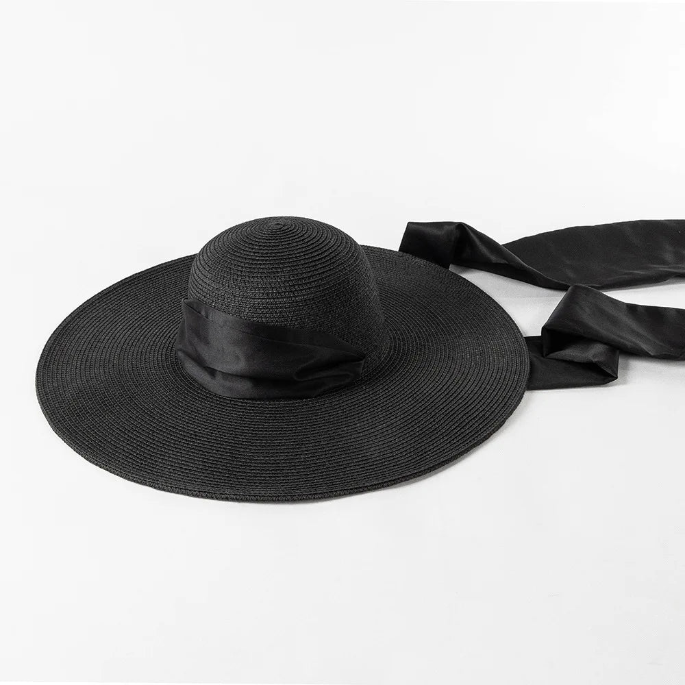 New Fashion Casual Wide Strap Dome  Straw Hat for Women Wide Brim Beach Hat