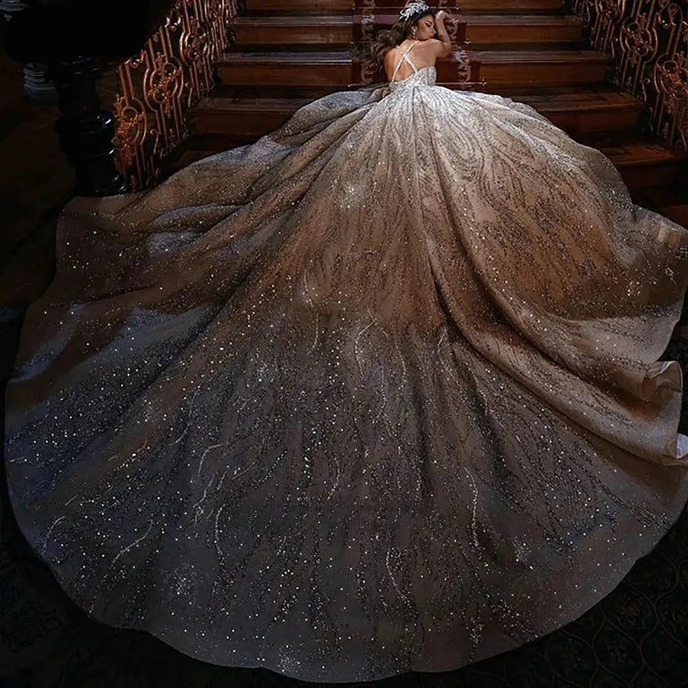 Stunning Diamonds Crystal Ball Gown Wedding Dresses Beading Dress Customized Shiny Floor-length Bridal Gown Vestido De Novia