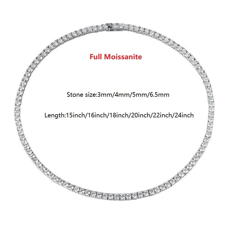 Luxury Moissanite Tennis Necklace – S925 Sterling Silver, GRA Certified, Unisex Hip-Hop Chain, Fine Jewelry Gift for Women