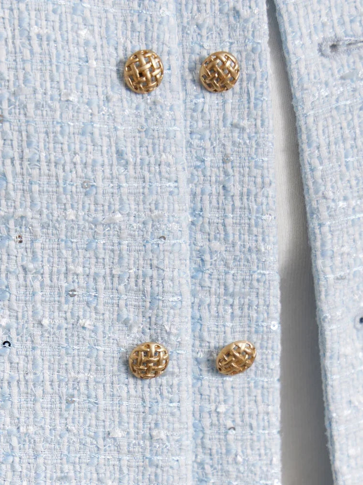 Minimalist Women's Jacket  -  Spring Collection, Elegant Round Neck, Straight Shoulder, Light Tuxedo-Style Short Coat