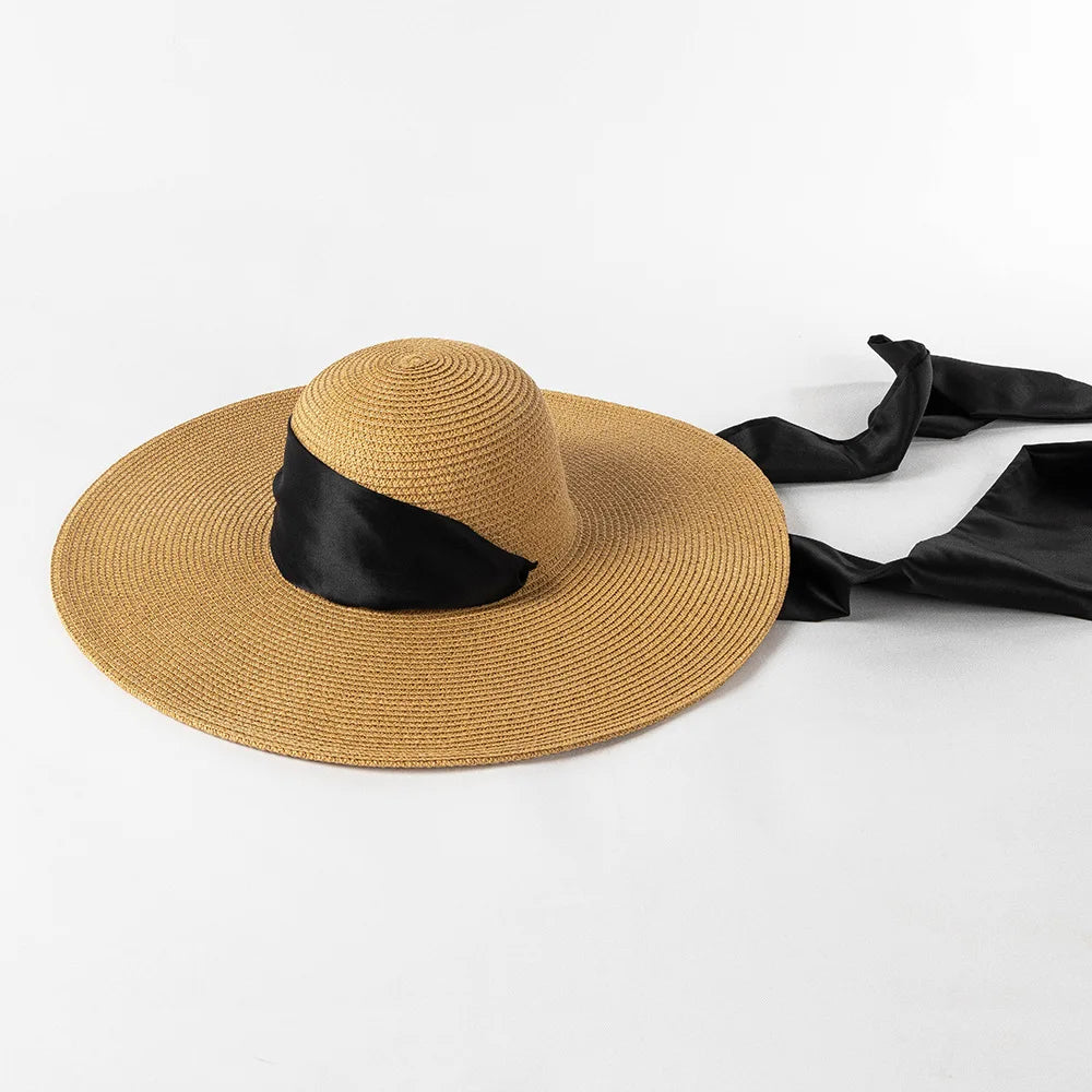 New Fashion Casual Wide Strap Dome  Straw Hat for Women Wide Brim Beach Hat