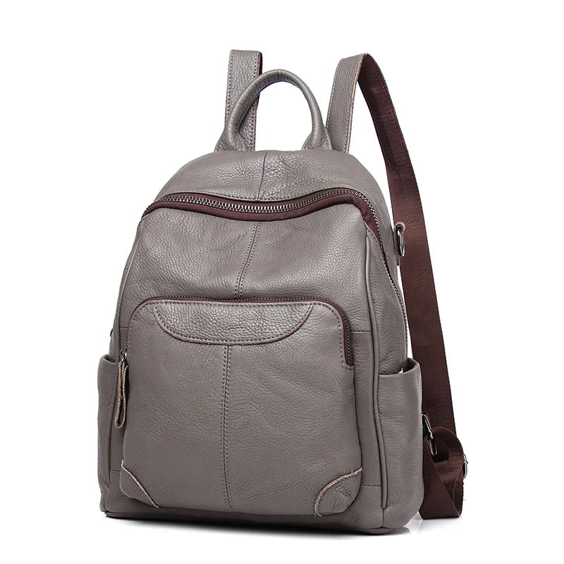 causal soft leather travel rucksack zipper women's shopping backpacks Causal Genuine Leather Backpack Women Real Cow Leather Travel Bags Fashion Ladies Leather Backpack