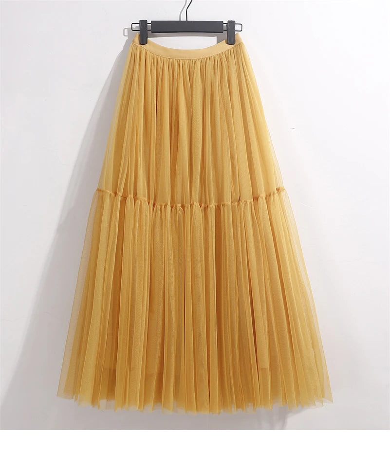 Elegant High Waist Tulle Skirt – Solid Color A-Line Mesh Tutu Skirt for Women