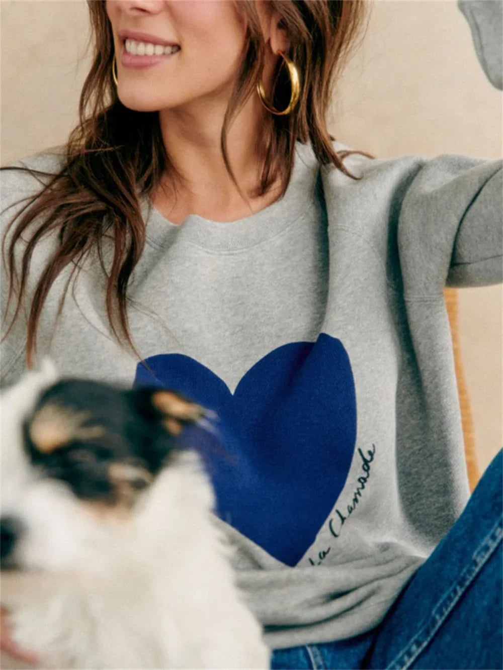 Women Heart-Shaped Print Sweatshirt - Perfect for Valentine’s Day