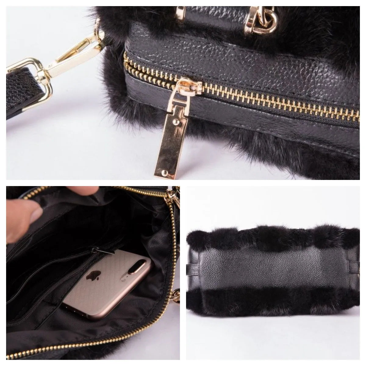Fur Crossbody Handbag for Women, Female Phone Shoulder Bag, Girls' Wallet, Geometric Mink Fur Handbag, Winter