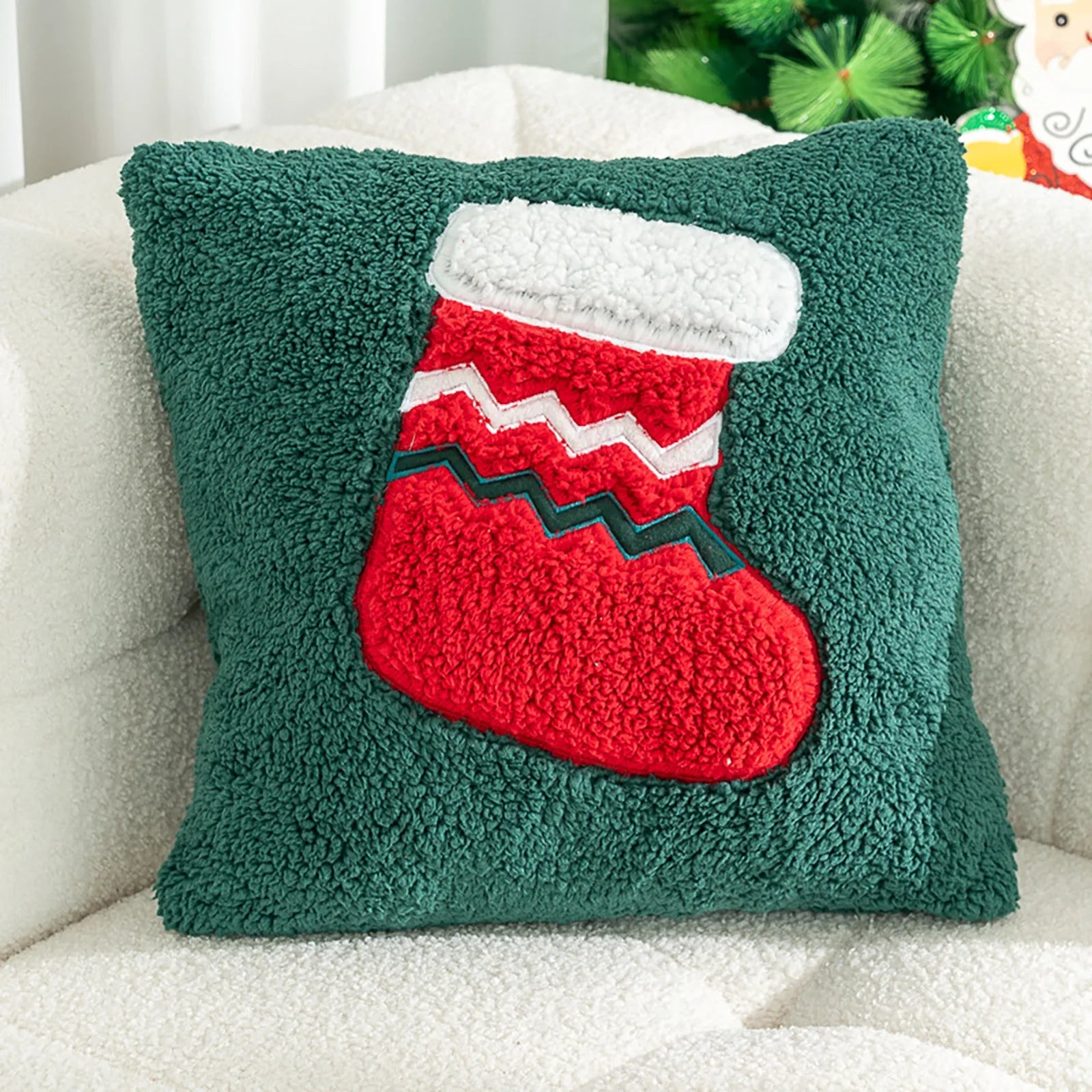 Santa Claus Christmas Pillow Cover Decorative Cartoon Printed & Embroidered Cushion for Sofa, Bed, or Holiday Home Décor