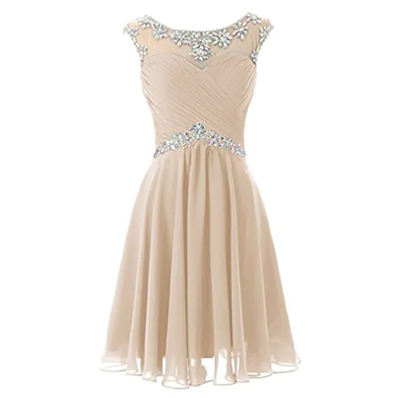 Yellow Chiffon Beaded Crystal Cocktail / Homecoming Dresses