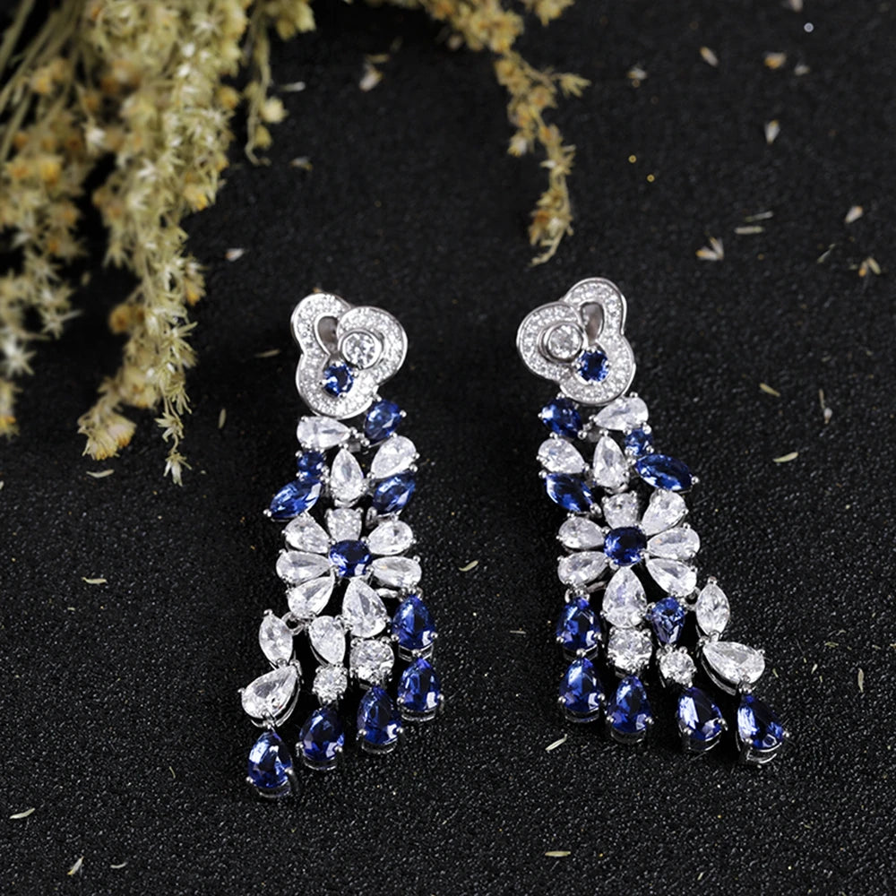 Vintage 925 Sterling Silver Moissanite & Sapphire Jewelry Set – Earrings & Necklace for Women