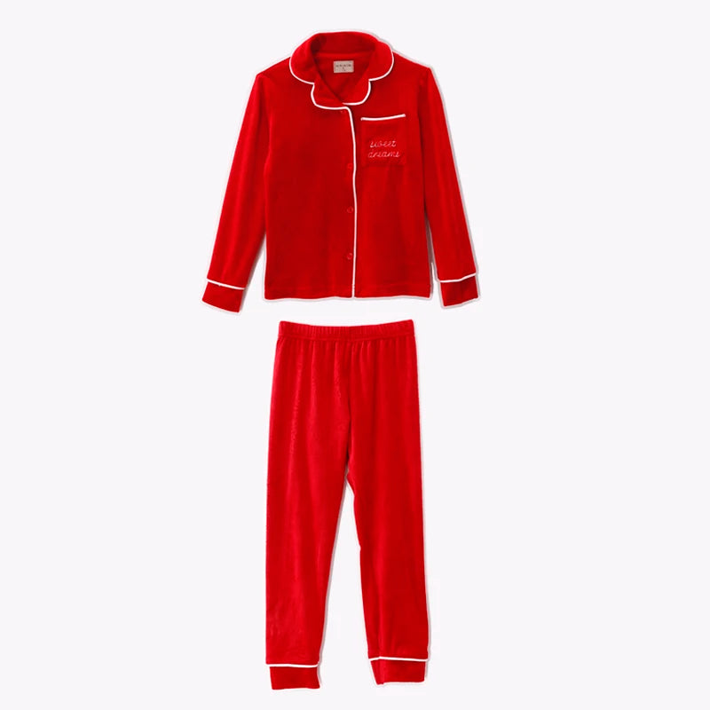 Ali Plus AW25 Grandfather Pjs Black And Red Ribbed Velour Brother And Sister Matches Clothing