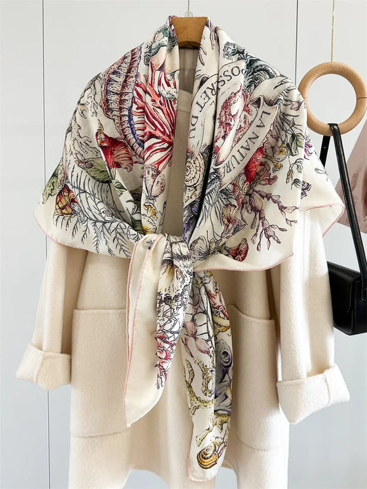 Women’s Silk Wool Shawl Big Square Printed Bandana Scarf - HER SHOP