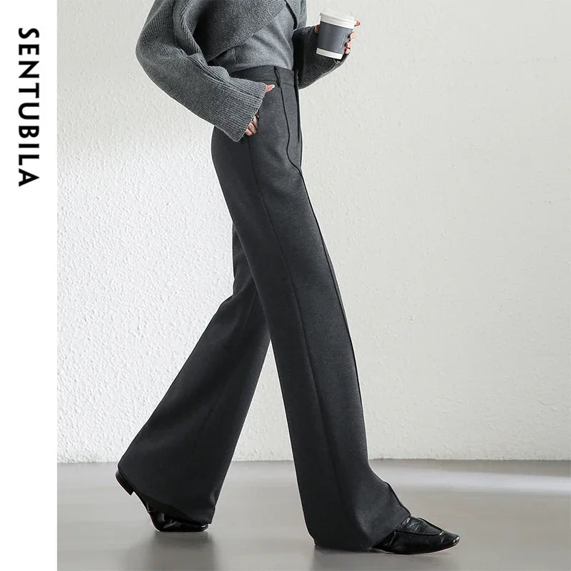 High Waist Wool Blend Flare Pants – Warm Winter Office Trousers for Women