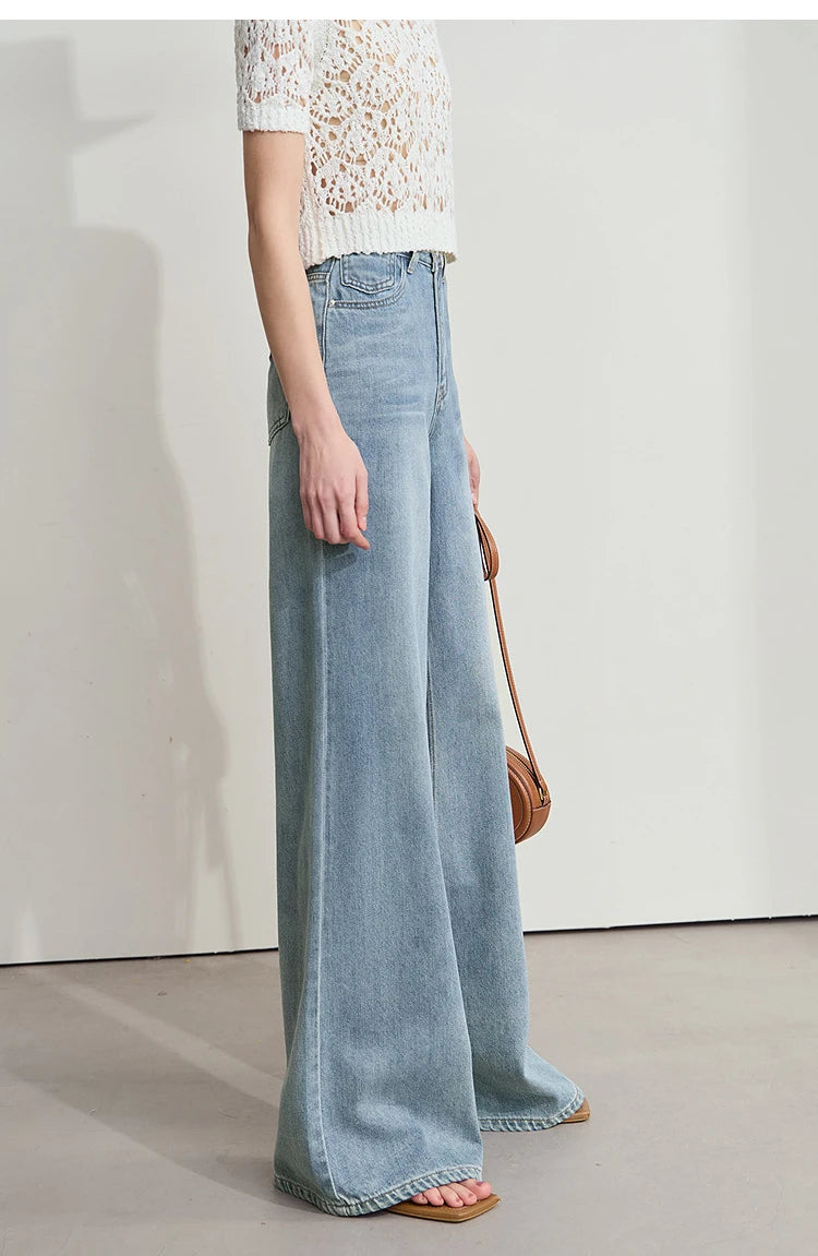 Minimalist Wide-Leg Blue Jeans – Low Waist Loose Fit Women’s Denim Pants