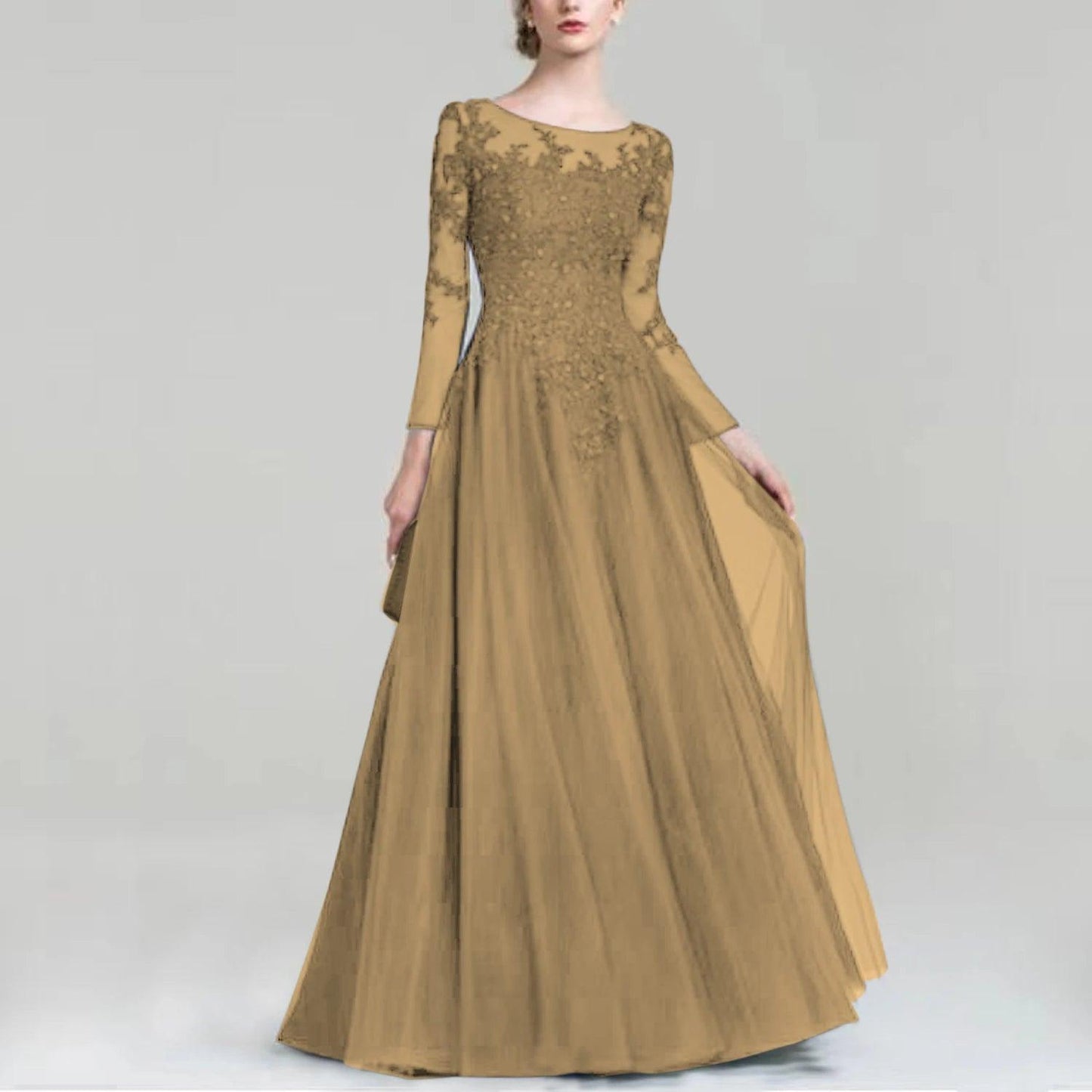 Tulle Scoop Neck Mother of Bride Dress with Sequins