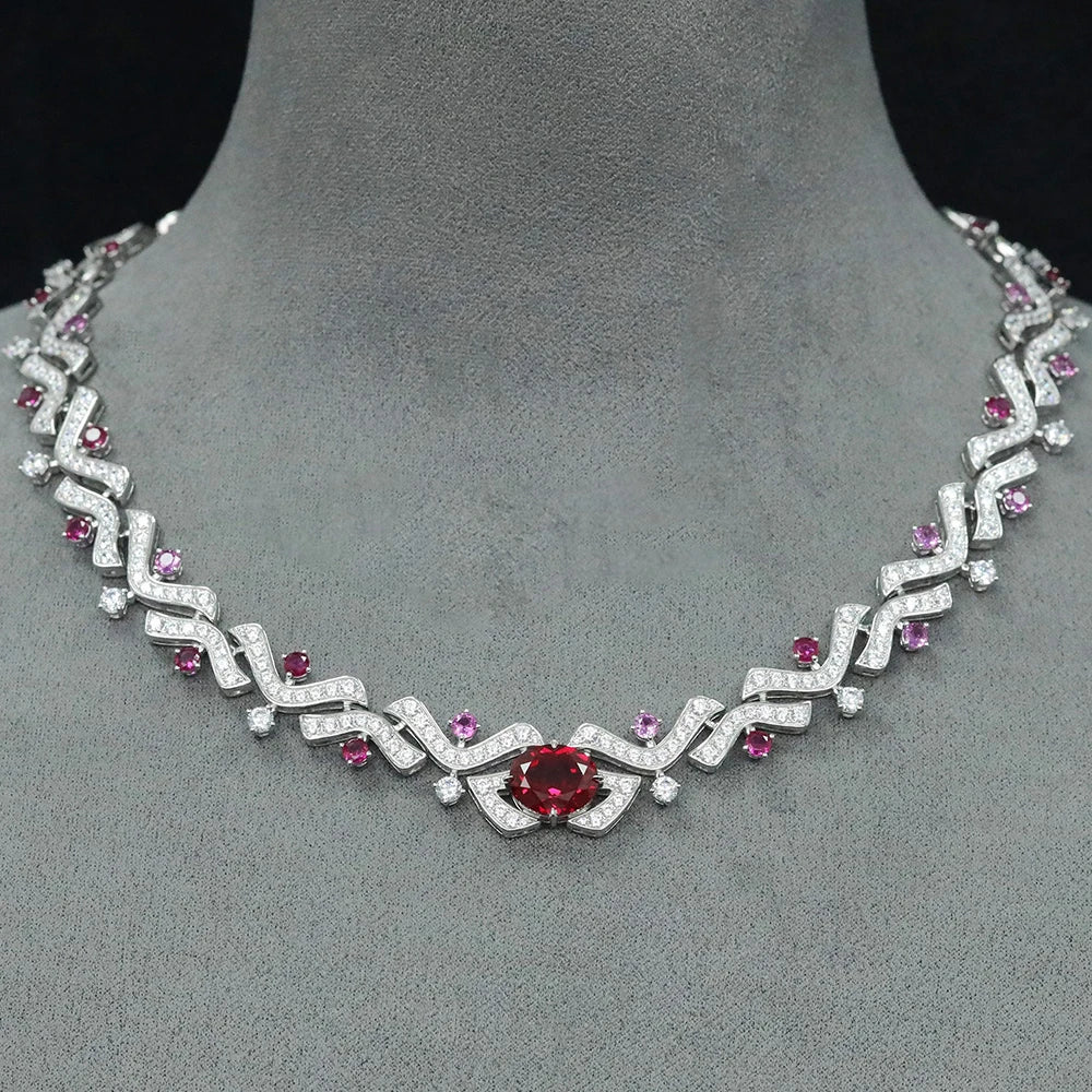 Vintage 100% 925 Sterling Silver Lab Sapphire & Ruby Gemstone Cocktail Necklace – Fine Jewelry Anniversary Gift