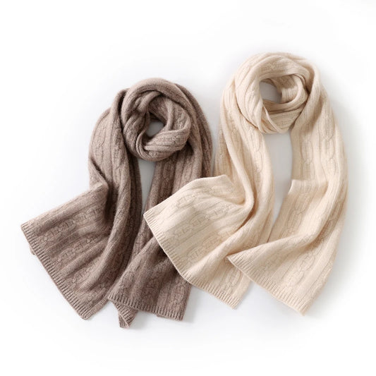 100% Cashmere Autumn Winter Three-Ply Twist Pattern Unisex Scarf Neck Warmer Shawl Cold-Proof Thickened Neck Gaiter - HER SHOP