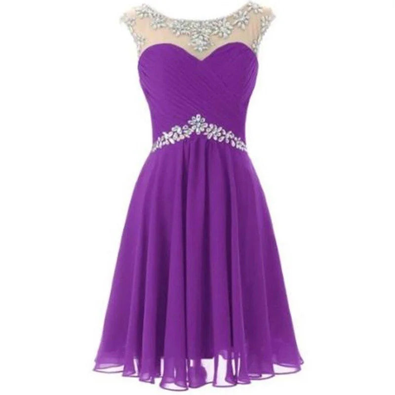 Yellow Chiffon Beaded Crystal Cocktail / Homecoming Dresses
