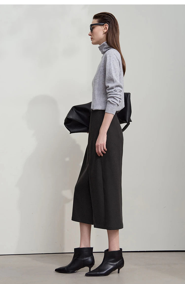 Minimalist Women's Brown Midi Skirt  |  2025 Autumn Retro Brushed Twill Side Slit Office Lady Skirt