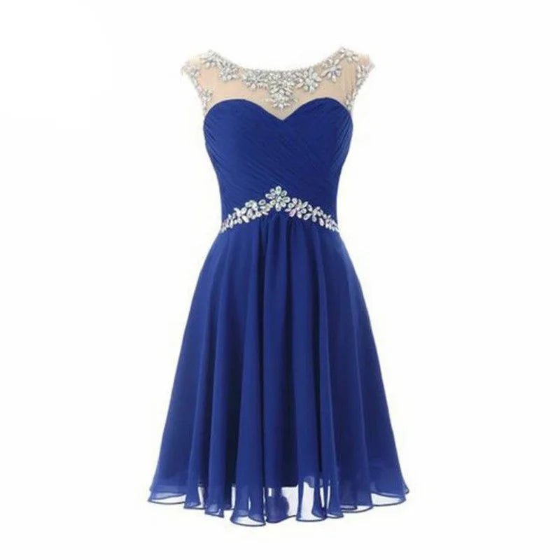 Yellow Chiffon Beaded Crystal Cocktail / Homecoming Dresses