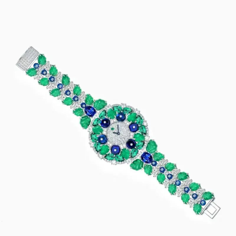 Luxury Woman Bracelet Gemstone Wristwatch 925 Sterling Silver Original High Quality Bracelet Elegant Woman Quartz Watch