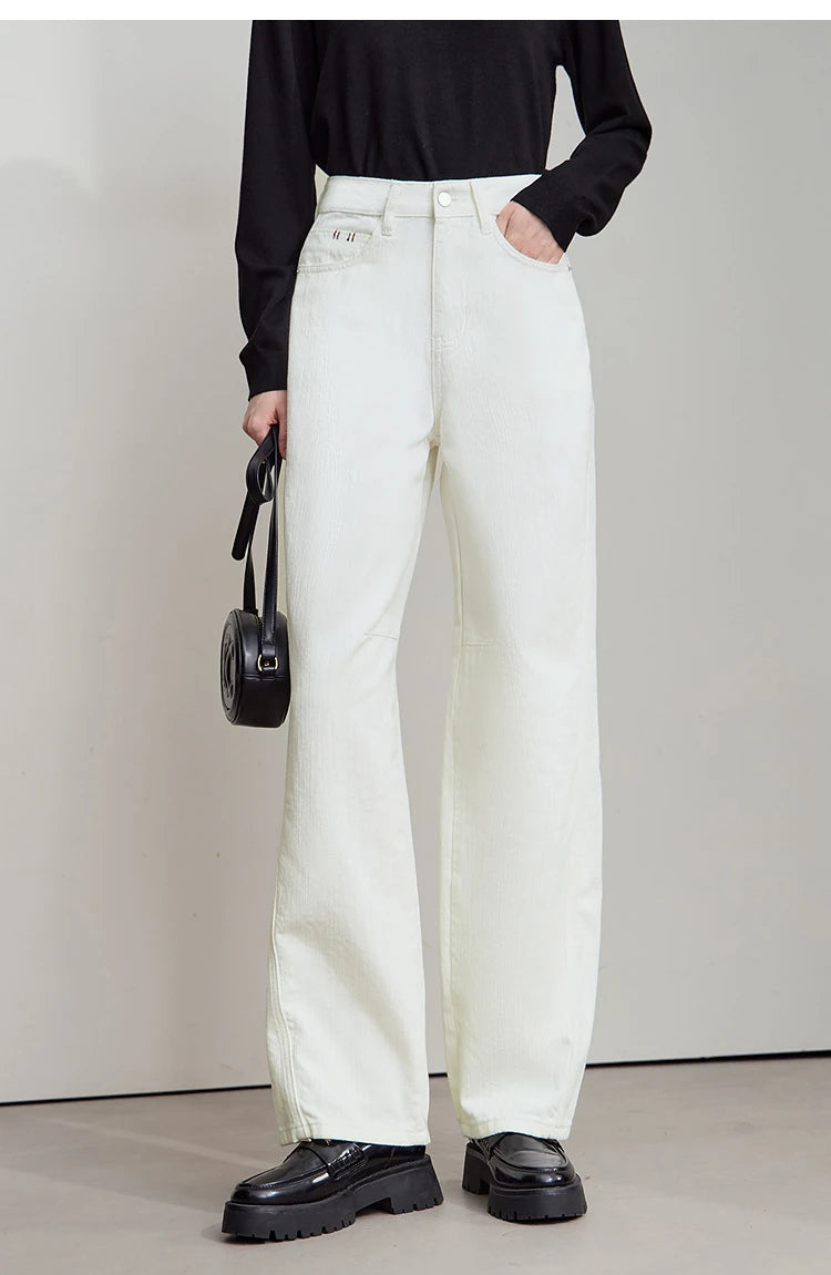 Minimalist Pure Cotton Denim Pants – Retro Casual Office Jeans for Women