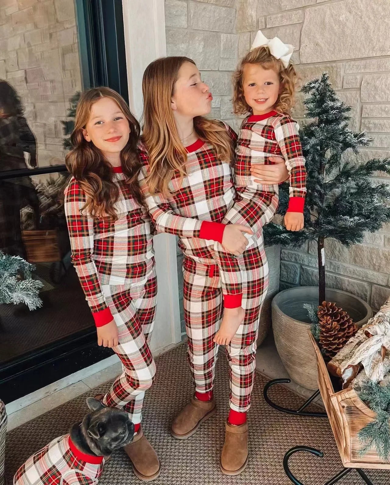 Family Christmas Matching Pajamas Set – Plaid Print Mom, Dad & Kids 2-Piece Sleepwear or Baby Romper