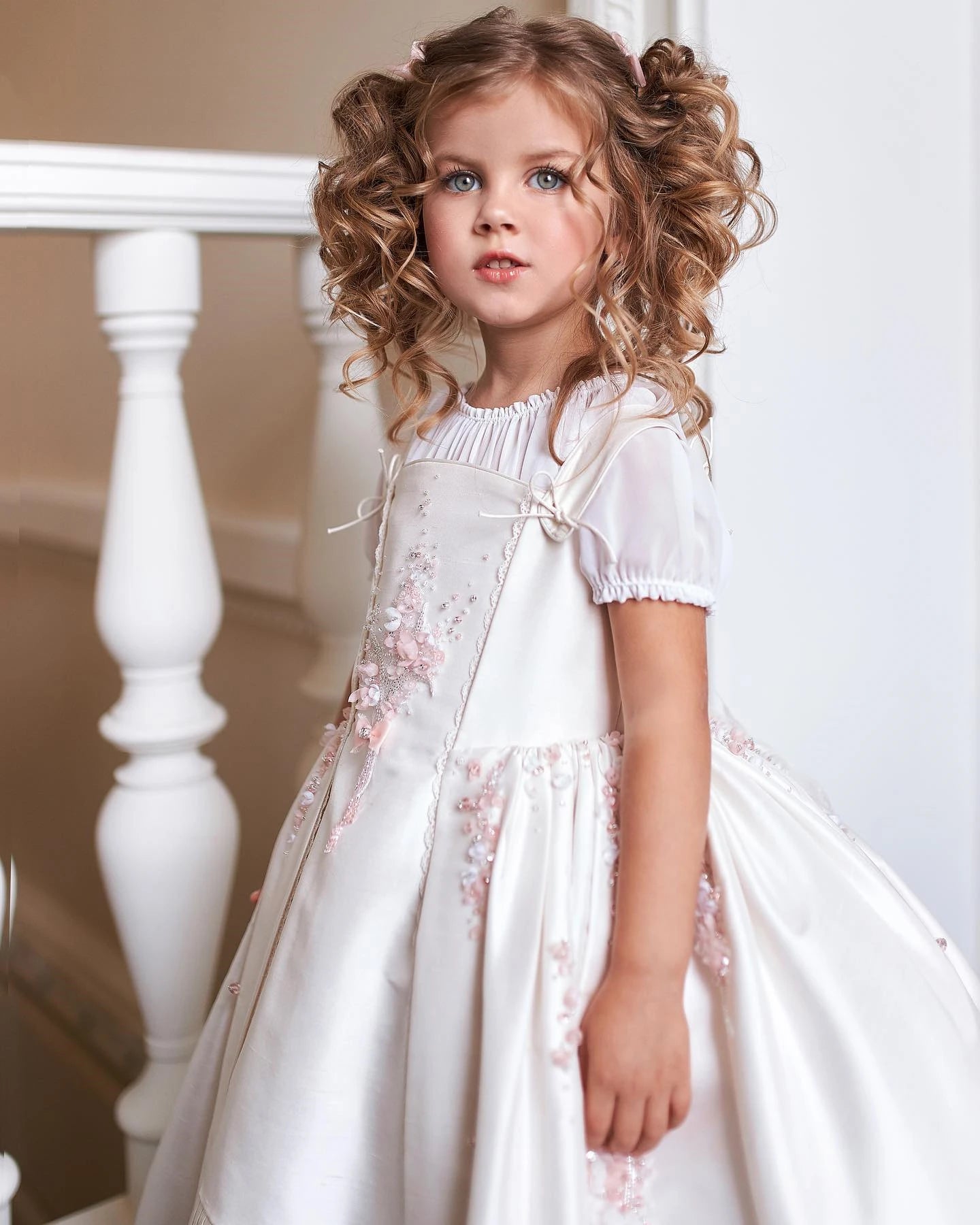 Customized Communion Ceremony Dress Boutique Girl Kid Cape Sleeve Satin with Detachable Skirt Ball Gown Formal Party