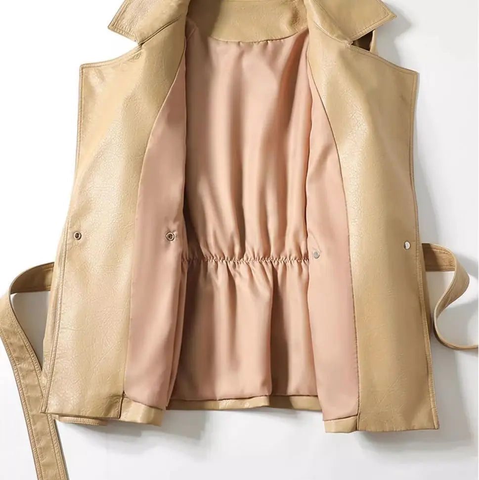 Fashionable Genuine Leather Jacket for Women Waist-Tied Loose Fit Black or Brown – Casual Luxury Outerwear