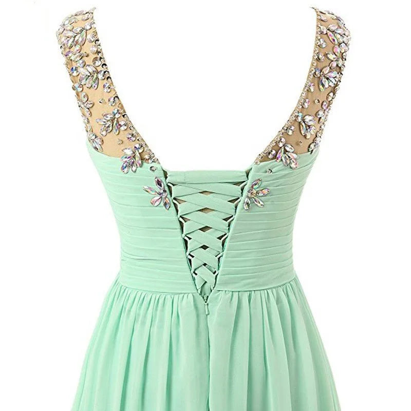 Yellow Chiffon Beaded Crystal Cocktail / Homecoming Dresses