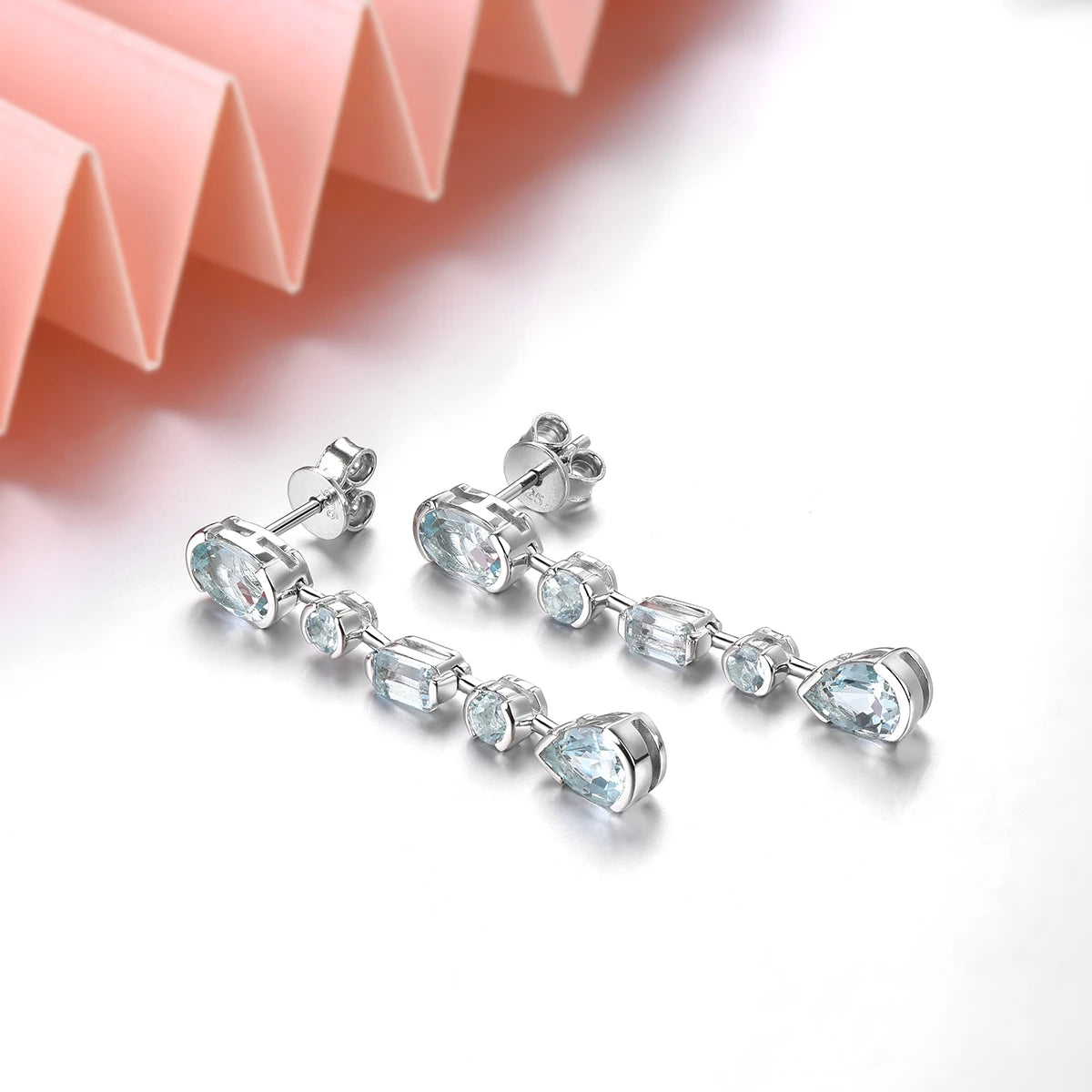 Natural Aquamarine Sterling Silver Drop Earrings 3.5 Carats Light Blue Aquamarine Gemstone Top Quality S925 Jewelry Design