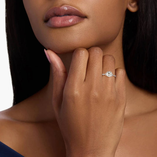 Luxury Pavé Three-Stone Real Diamond Ring | Pure Gold East-West Lab-Grown Sidestone Engagement Ring for Women - HER SHOP®