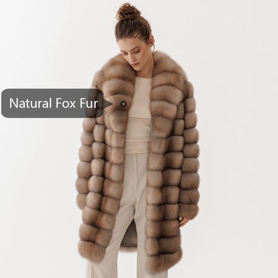 Women’s Luxury Natural Fox Fur Coat – Long Lapel Wint...