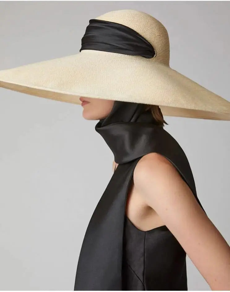 New Fashion Casual Wide Strap Dome  Straw Hat for Women Wide Brim Beach Hat