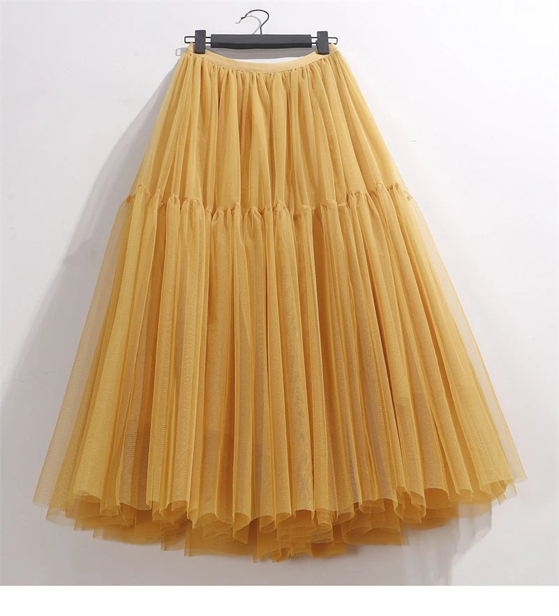 Elegant High Waist Tulle Skirt – Solid Color A-Line Mesh Tutu Skirt for Women