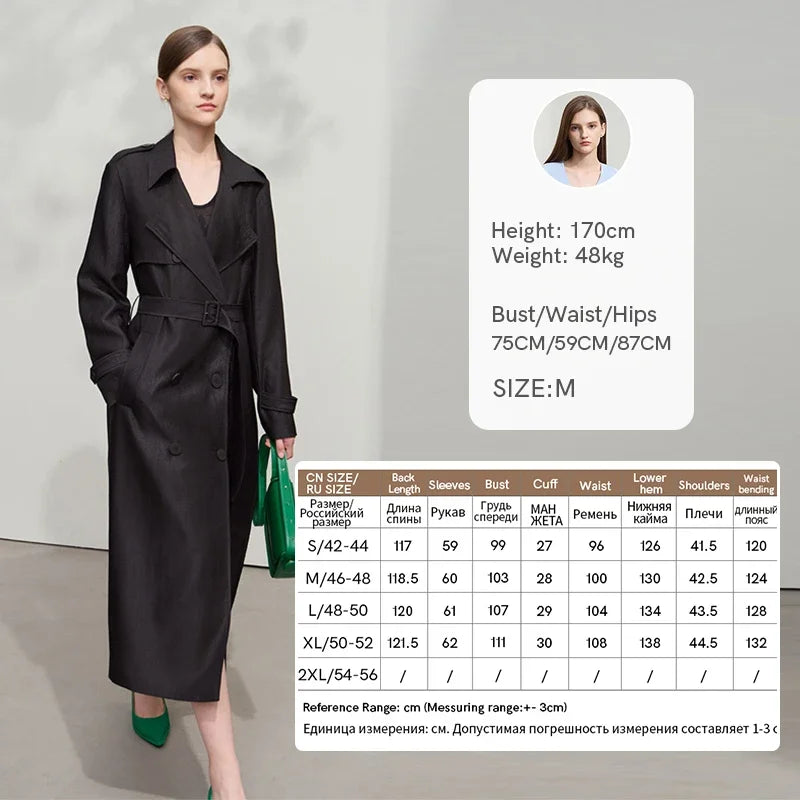 Minimalist Wide-Waist Trench Coat for Women - 2025 Spring/Summer Long Double-Breasted Overcoat with Turn-Down Collar