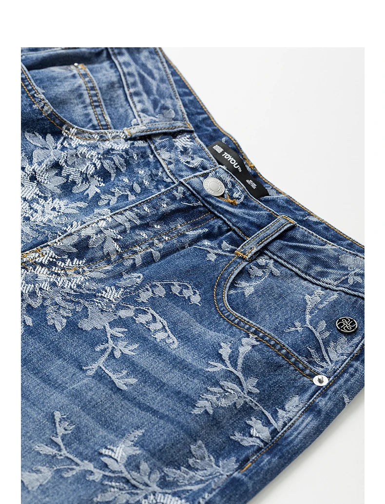 Women’s Cotton Denim Wide-Leg Pants – Autumn Jacquard Straight Jeans | High Street Cowboy Style
