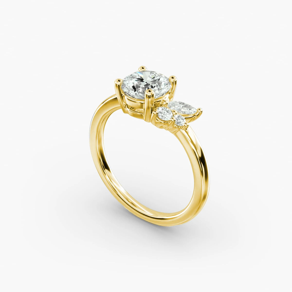 Unique 14K/18K Asymmetrical Marquise and Round Cluster Diamond Wedding Ring Band | D Color VVS Lab-Created Diamond Design