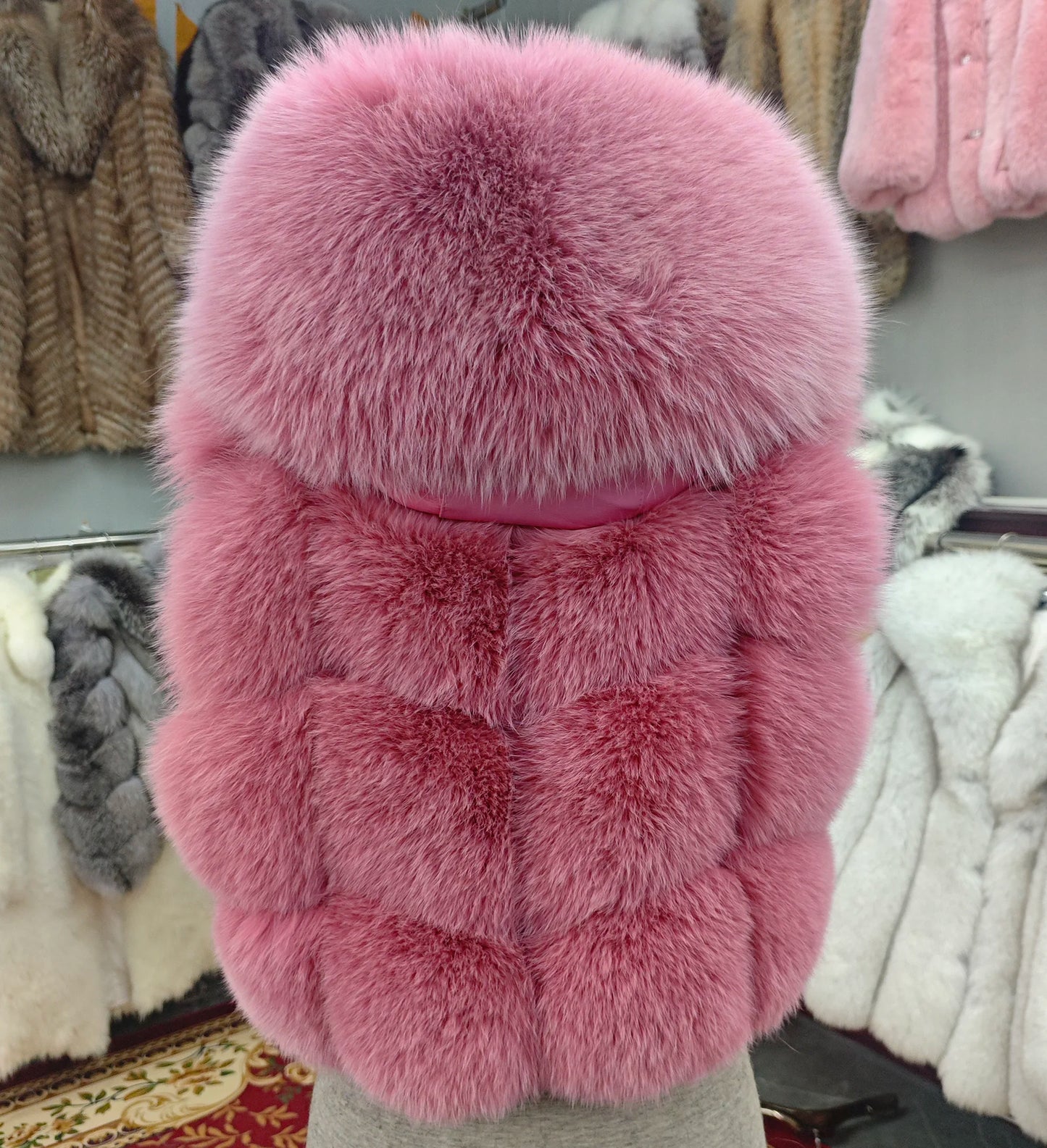 Real Fox Fur Vest Women's Genuine Silver Fox Short Jacket Sleeveless Hooded Fashion Casual Coats