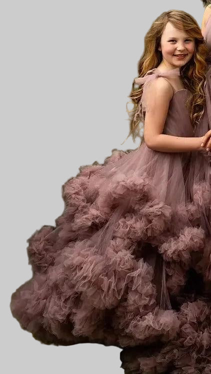 Mommy and Me Matching Dress Puffy Tulle Tiered Ruffles Mother and Daughter Dresses for Party or Photoshoot Family Look Ball Gown