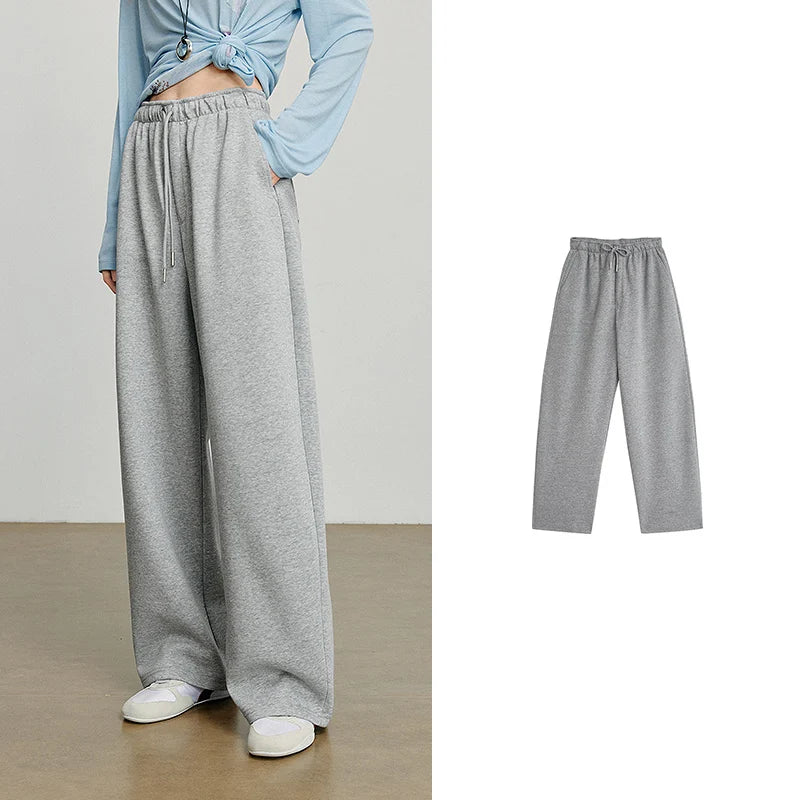 Autumn Elastic Waist Sweatpants – Women’s Wide-Leg Straight Cotton Sports Pants