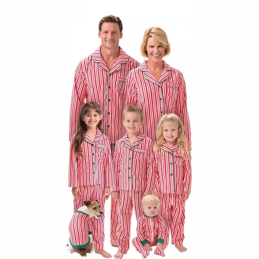Christmas Family Matching Pajamas Set — Striped Print Button Shirt & Pants for Mom, Dad, Kids, and Baby - HER SHOP