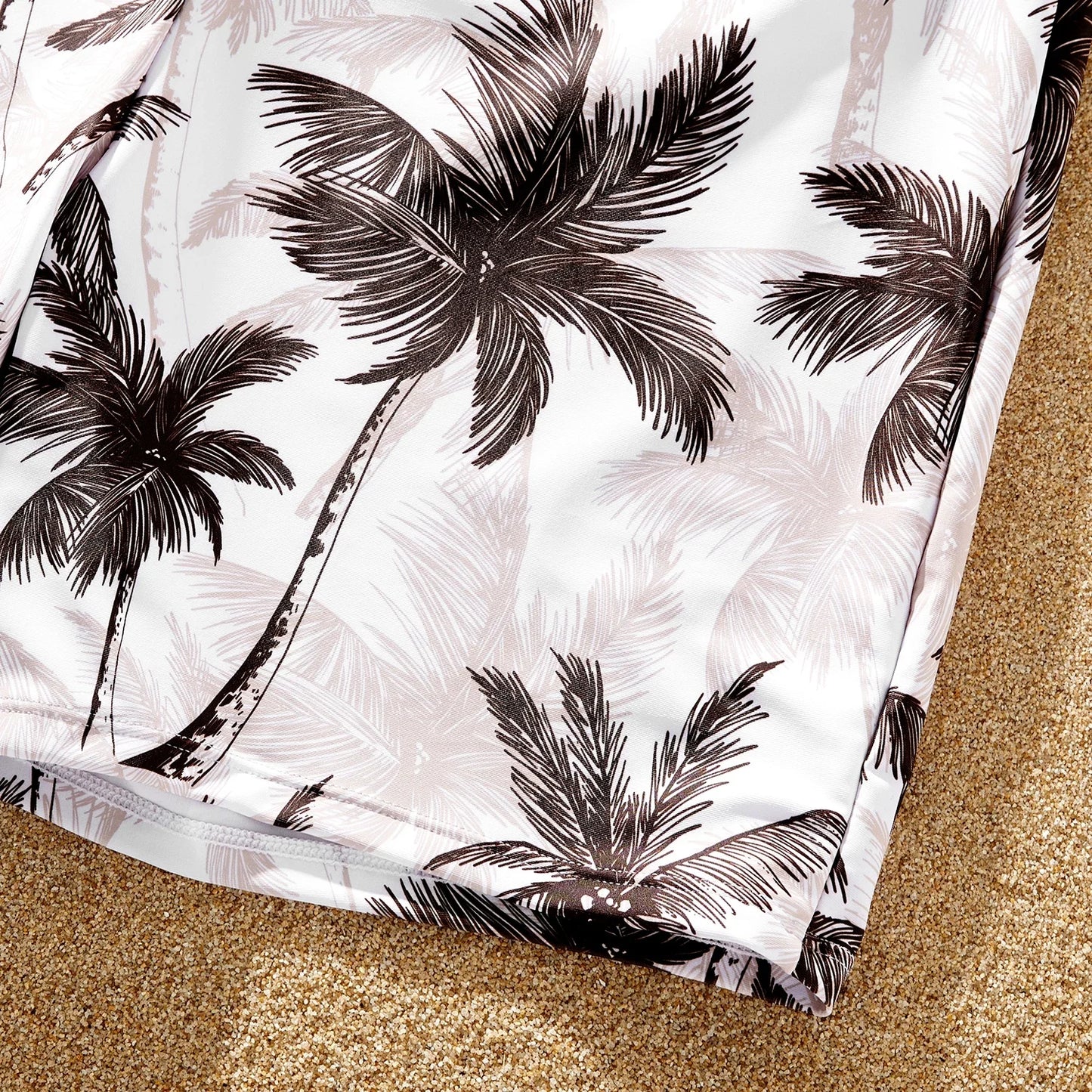 Family Matching Coconut Tree Print Swimwear – Ruched One-Piece Swimsuit & Swim Trunks Beach Set