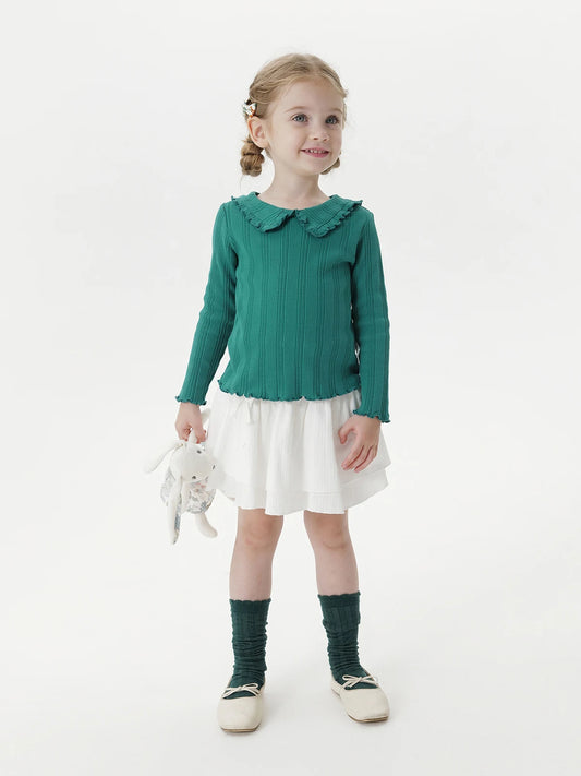 Toddler Girl Sweet Elegant Lace Collar Knit Long Sleeves T-Shirt for Autumn 551608 - HER SHOP®