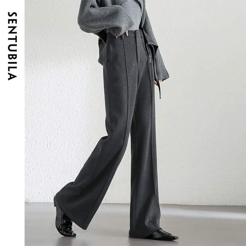 High Waist Wool Blend Flare Pants – Warm Winter Office Trousers for Women