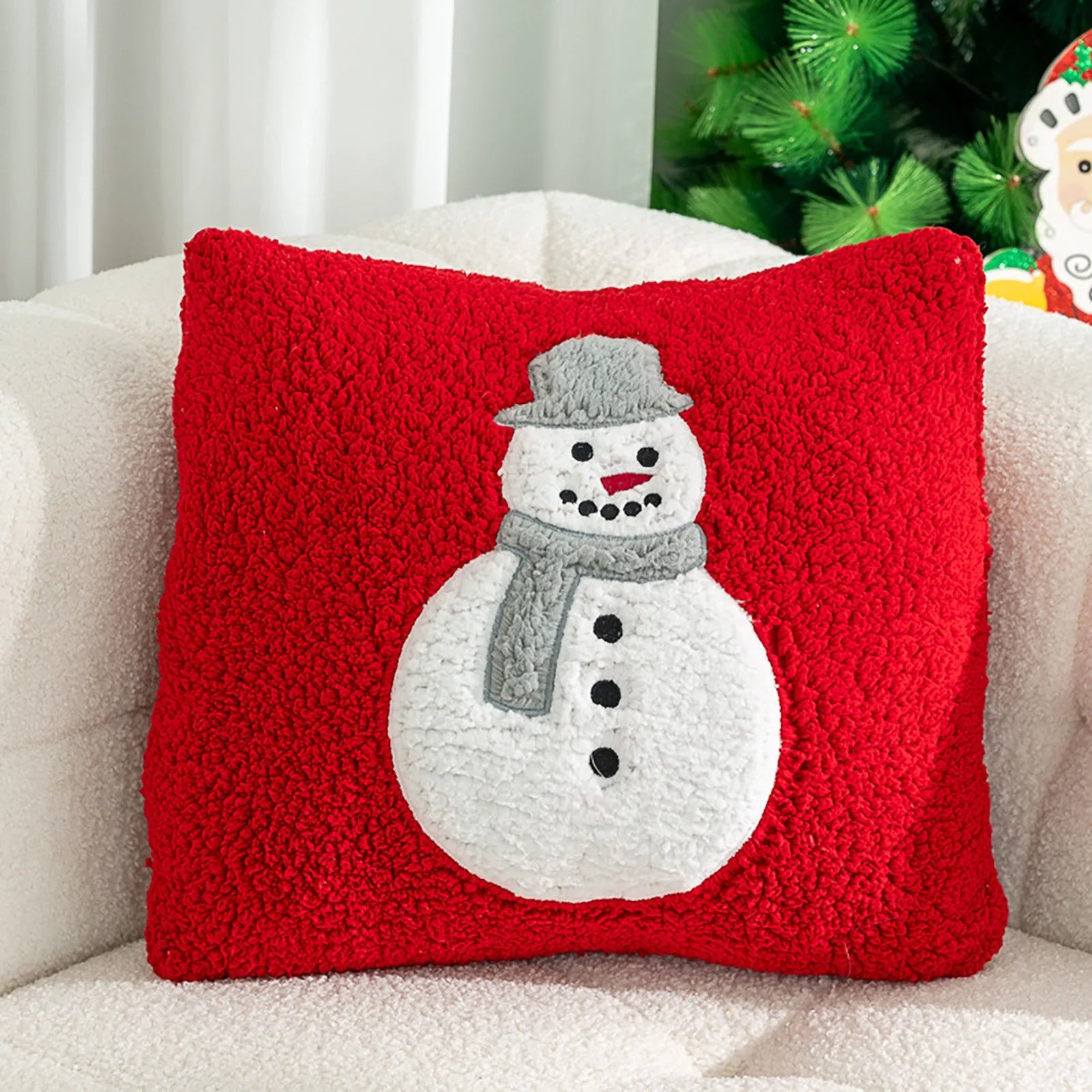 Santa Claus Christmas Pillow Cover Decorative Cartoon Printed & Embroidered Cushion for Sofa, Bed, or Holiday Home Décor