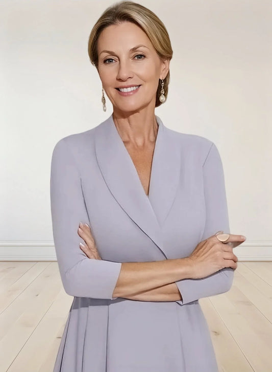 Elegant A-Line Mother of the Bride Dress – Simple Satin Tea-Length with 3/4 Sleeves | 2025 Wedding Guest Look - HER SHOP®